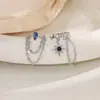 Clip de Oreja Azul Klein de Cadena de Doble Capa para Hombre, Único y Cool Estilo Ins Gota de Agua Zircón Arracadas Falsas Sin Perforación
