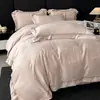 Conjunto premium de quatro peças em algodão de fibra longa com 200 fios, lençol de cima 100% algodão puro, lençol com elástico e capa de edredom, oferecendo uma experiência de cama luxuosa