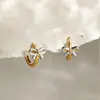 Brincos de Laço Color Block Silenciosos e Doces, Aço Inoxidável de Luxo Leve e de Alta Qualidade para Outono e Inverno para Mulheres, Nicho de Joias Transfronteiriças
