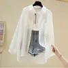 Camisa Exterior de Verano para Mujer, Estilo Delgado, Holgada, Versátil, Manga Larga, Gasa, Seda de Hielo, Longitud Media, Camisa Casual para Mujer