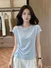 Elegante camiseta de manga corta de seda de hielo fina para mujer, nuevo modelo de verano 2026, diseño de cintura irregular, top versátil A13007