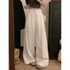 Foto real de los nuevos pantalones anchos de cintura alta estilo coreano para mujer para el otoño de 2026, pantalones casuales sueltos y fluidos, pantalones de traje 18121