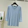 Camiseta Modal estilo coreano de manga três quartos para mulheres, peça para usar por baixo no outono, gola V que afina, top liso soltinho e versátil