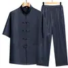 Traje Tang Nuevo Estilo Chino 2026 para Hombre, Cuello Alto de Verano, Manga Corta Abotonada, Jacquard, Estilo Chino para Personas de Mediana Edad y Mayores, Conjunto Holgado para Papá