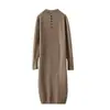 Vestido de punto de cachemira con cuello alto para mujer, Otoño e Invierno, Suelto, Adelgazante, Vestido suéter, Largo por encima de la rodilla, Manga larga, Vestido base