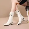 Botas de Invierno Europeas y Americanas de Punta Fina Forradas de Felpa Calientes de Media Caña para Mujer, Botines de Cuero Suave Suela Suave con Lazo para Comercio Transfronterizo