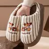 Pantuflas de Algodón de Peluche con Diseño de Cachorro Rayado para Mujer, Temporada Otoño/Invierno, Hogar Interior, Acolchadas con Terciopelo Cálido, Suela Gruesa, Antideslizantes, Pantuflas Peludas