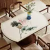 Tapete de mesa redondo dobrável estilo chinês, tapete de mesa oval, toalha de mesa de couro à prova d'água e de óleo para mesa de jantar da sala de estar, personalizável