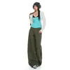 Calça Jeans Feminina Verde Militar Transfronteiriça Cintura Alta Lavada Rasgada Outono 2026 Nova Casual Solta Caimento Perna Curva