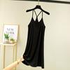 Verão fino modal em forma de Y midi vestido estilingue versátil das mulheres assentamento camisa bainha slim colete suspender saia plus size