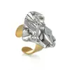 Anillo de Acero Titanio Bicolor con Diseño Geométrico de Textura Irregular, Estilo Lujo Ligero Europeo y Americano, Chapado en Oro de 18 Quilates sobre Plata y Oro