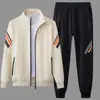 Cárdigan de punto para hombre de primavera y otoño, suéter casual deportivo, marca de moda para hombre de comercio exterior, suéter con cremallera, pantalones de chándal, conjunto de dos piezas