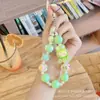 Corrente de Contas Redondas Coloridas Lanyard de Celular Curto Pingente de Flor Fosca Ins de Coração Pulseira de Pulso Anti-Perda
