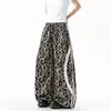 Pantalones de Dobladillo Curvo Estilo Retro Americano Estampado de Leopardo Pierna Ancha para Mujer, Sueltos y Adelgazantes, Pierna Recta Casual Largos