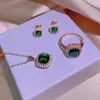 Anillo Esmeralda Princesa Zircón Ovalado Forma de Huevo Diamante Cuadrado Anillo de Dedo Juego de Tres Piezas Joyería Viva
