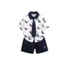 Conjunto de Tres Piezas de Camisa de Tela Patchwork de Pony para Niños de Verano, Elegante Conjunto de Camisa de Manga Corta para Niños, Atuendo de Verano Moderno para Bebés