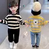 Jaqueta Moletom Infantil Menina Bebê Primavera 2026 Novo Estilo Coreano Estampada Listrada Manga Longa Gola Redonda Versátil