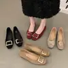 Zapatos planos bajos de hebilla cuadrada estilo francés para mujer, zapatos de trabajo de punta cuadrada para verano y otoño 2026, mocasines slip-on versátiles y elegantes para mujer