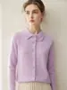 Cardigã de malha 100% cashmere com gola polo para outono e inverno para mulheres, suéter de manga comprida, blusa de malha com gola