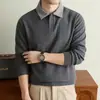 Camisa polo de punto de mezcla de lana de manga larga para hombre, nuevo estilo otoño e invierno 2026, casual, a la moda, versátil, suéter con cuello de solapa para hombre