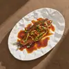 Prato de Peixe com Padrão de Tecido de Fábrica, Prato para Peixe Cozido Resistente a Altas Temperaturas, Louça de Hotel, Prato de Jantar com Textura Fosca de Alta Qualidade, Prato Oval