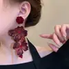 Aretes Largos de Rosa Roja, Aretes Retro Exagerados Estilo Vacacional para la Playa, Aretes de Bata para Mujer, Súper Hada