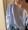 Coreia do Sul Dongdaemun Chic Design Suave Redução de Idade Camisa Listrada Primavera Feminina Loving Botão Em Torno Do Pescoço Top Verão