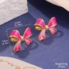 Pendientes sencillos con diseño de flor de temperamento, novedad de verano 2024, pendientes de gota de aceite de color esmaltado, pendientes retro degradados para mujer, venta al por mayor