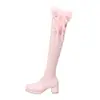 2022 novas botas de couro punk femininas com gola de pele, zíper lateral, botas acima do joelho, botas de cavaleiro, salto médio, botas de comércio exterior