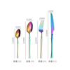 Vajilla de Acero Inoxidable Amazon Transfronteriza Juego de Cuatro Piezas de Cintura Pequeña Hotel Cuchillo para Carne de Dientes Gruesos Tenedor Cuchara de Postre Tenedor