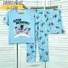 Pijama de Verano para Niños Conjunto de Tres Piezas con Camiseta de Manga Corta, Shorts y Pantalones Largos para Niños y Niñas Ropa de Casa de Dibujos Animados para Niños Pequeños y Medianos Estilo de Dibujos Animados