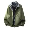 M-8XL VALS Chaqueta retro americana de retazos a cuadros de dos piezas falsas para hombre, primavera y otoño, talla grande, cuello vuelto, prenda exterior casual
