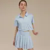 Sensação de Gelo Secagem Rápida Protetor Solar Roupa de Ginástica Yoga Feminina Cordão Solta Roupa Externa Manga Curta Cintura Alta Anti-reflexo Saia Curta Conjunto de Duas Peças