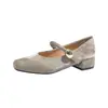 Zapatos cuadrados de punta para mujer estilo francés para otoño, hermosos zapatos de ballet de satén, zapatos Mary Jane con hebilla de una correa, tacón grueso, estilo cheongsam