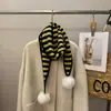 Bufanda Grande de Punto Invierno Estilo Navidad para Estudiantes Mujeres, Chal Rayado Lindo Desmontable con Pompón, Calentador de Cuello de Lana para Abrigo