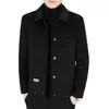 Abrigo de lana de doble cara para otoño e invierno para hombre, abrigo corto de lana con cuello de solapa y chaqueta con forro grueso de plumón para hombre