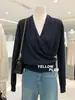 Diseño estilo coreano, suéter elegante y estilizado para mujer, nueva colección otoño/invierno, con cuello en V cruzado y mangas largas