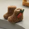 Lindas Botas Cortas Peludas de Niña Zanahoria Botas de Lana de Cordero Algodón para Niños Botas de Nieve de Terciopelo Cálidas de Invierno para Bebé Niña