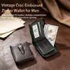 Cartera de Hombre Amazon Patrón Creativo Gran Capacidad Cuero de Vaca Imitación Cera de Aceite Cabeza de Cocodrilo Prensada Cartera Corta con Cremallera