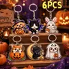 Nuevo juego de 6 llaveros planos 2D de animales de Halloween lindos para mochilas, transfronterizo