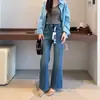 ¡Estiramiento en cuatro direcciones! 26 jeans básicos acampanados cropped de color liso, cómodos, de cintura alta, estilo vintage simple para el principio del otoño, para mujer