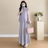 Conjunto de vestido de maternidad 2026 verano nueva moda elegante holgado de tirantes seda de hielo elegante conjunto de dos piezas