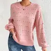 Suéter Feminino Novo Outono e Inverno Cruzado Europeu e Americano Amazon Fashion Jacquard de Bolinhas Coloridas Gola Redonda Pulôver Tricô Top para Mulheres