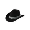 Chapéus Elegantes Europeus e Americanos para Homens e Mulheres, Chapéus Jazz Cowboy Únicos, Franjas, Pedras Preciosas, Acessórios de Strass, Cintos, Casamento Noivado