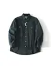 Camisa de Trabajo Retro Japonesa Morada Pura de Algodón, Manga Larga, Cuello, Corte Holgado, Parte Superior con Dobladillo Curvo para Primavera