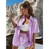 Novo Conjunto de Roupa Feminina Casual Elegante de Listras de Manga Curta para Primavera e Verão 2024
