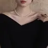 Elegante y Sencillo Collar de Perlas Redondas Perfectas de 2 mm con Alto Brillo, Cadena para Clavícula de Perlas de 3-4 mm, un Collar de Alta Gama para tu Novia