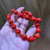 Pulsera Deslumbrante del Mismo Estilo de Zhao Lusi y Xu Yan con Alto Contenido de Cinabrio Rojo Natural, Ágata de Doble Círculo y Cordón de Arena Chen