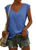 En Stock Amazon Verano Europeo y Americano Color Sólido Manga Corta Cuello en V Casual Holgado Camiseta sin Mangas Camiseta de Manga Corta para Mujer