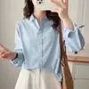 Moda Outono 2026: Camisa Colorida Doce com Gola Pontuda Artística e Simples, Botões Escondidos, Cardigan Casual Feminino